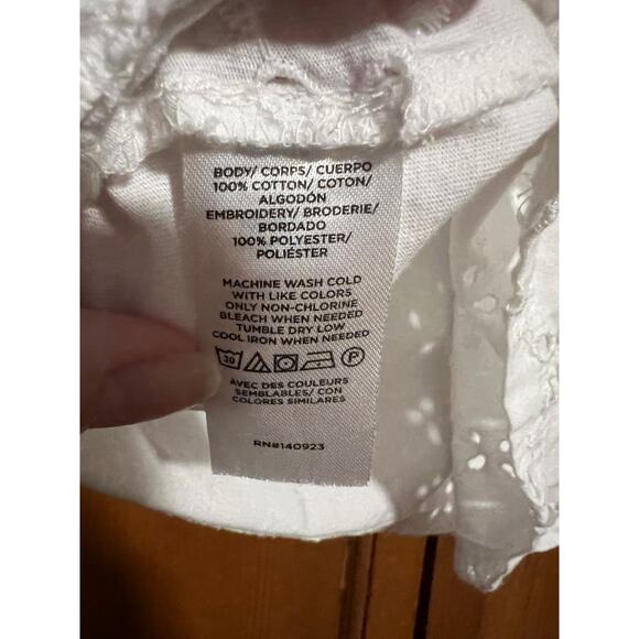 LOFT Women's Eyelet Short Sleeve Split Neck Knit Mixed Media Blouse White Size S - Picture 7 of 11